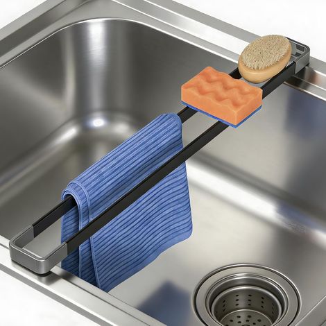 Support d'évier de Cuisine Organisateur d'évier Porte-éponge en Acier Inoxydable Support Eponge Evier Porte-torchon Accessoires de Cuisine Rangement pour Éponges,Brosser,Torchon (1/5)