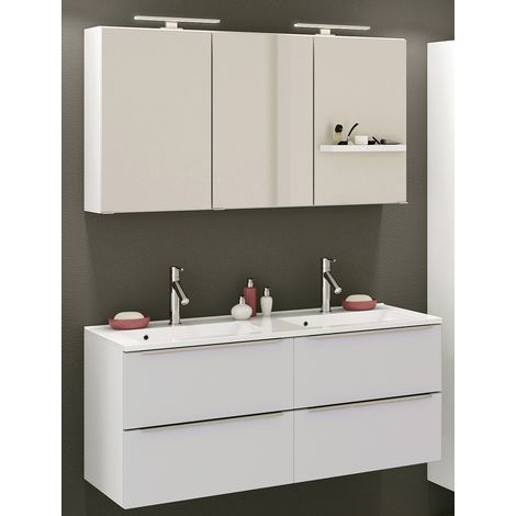 Badezimer Doppelwaschtisch-Set 120cm in Matt weiß GHOM-03 mit LED-Spiegelschrank, B/H/T ca. 120/200/48 cm (1/5)