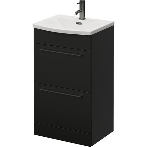 Napoli 390 Matt Black 500mm 2 Drawer Vanity Unit with Arc Basin - 500mm - Gunmetal Grey 320mm Handle