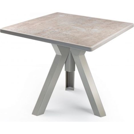 Tavolo Da Esterno Quadrato 80x80 Ometto - Base a tre gambe in Polipropilene Tortora e Piano in Pietra Real Surface (1/5)