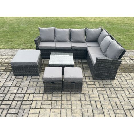 Fimous Salon de jardin avec Table basse carrée 3 Tabourets 9 places Gris foncé mixte (1/5)