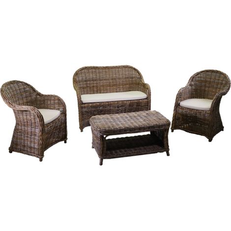 Salotto rattan roymer grigio c/cuscini 4 pezzi
