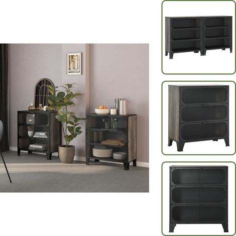 Armoires de rangement 2 pcs Gris 72x36x82 cm Métal et MDF - Meuble De Rangement - Armoire Métallique - Armoire Grise - Meuble Industriel - Rangement Salle De Séjour (1/5)