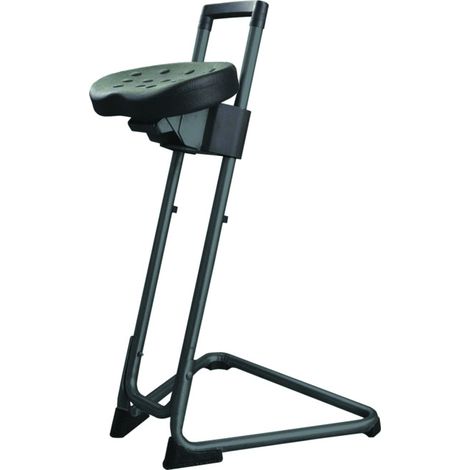 Stier – Chaise d'atelier assis-debout en acier noir – Hauteur réglable 600-850 mm – Assise ergonomique en PU – Patins antidérapants
