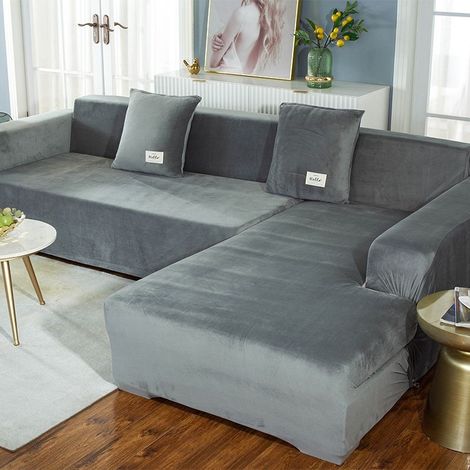 Housse de canapé d'angle extensible 90-140 cm – Protection anti-acariens – Matériau doux et respectueux de l'environnement – Gris clair (1/5)