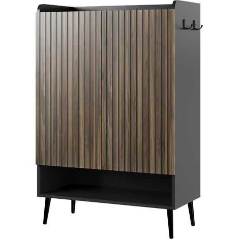 Grand capacité 30 paires - Meuble à chaussures 6 niveaux, portes, étagères réglables, crochets métalliques, pièces arrondis, design sans poignée, rangement moderne pour entrée ou salon (1/5)
