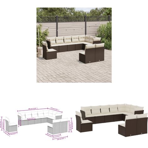 10-tlg. Garten-Sofagarnitur mit Kissen Braun Poly Rattan - Gartensofas - Outdoor Möbel - Lounge Set - Gartenlounge - Rattan Sofa - Home & Living