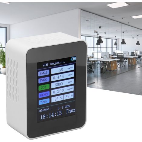 Graffiti WiFi Smart Luftqualitätsdetektor, erkennt Feinstaub (PM2,5) und Formaldehyd in Innenräumen, 7-in-1 Kalender und Uhrzeit, weiß – WiFi-Version – VOC (1/5)