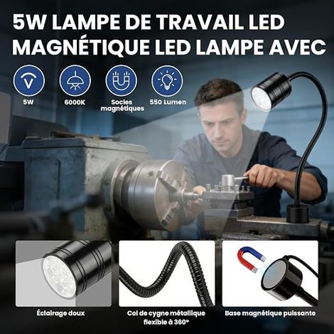 Work Light 5W, 6000K LED Work Light with Flexible Gooseneck and Base, COB LED Lamp for Workbench, Sewing Machine, Grill, Workshop, Industrial Lighting (1/4)