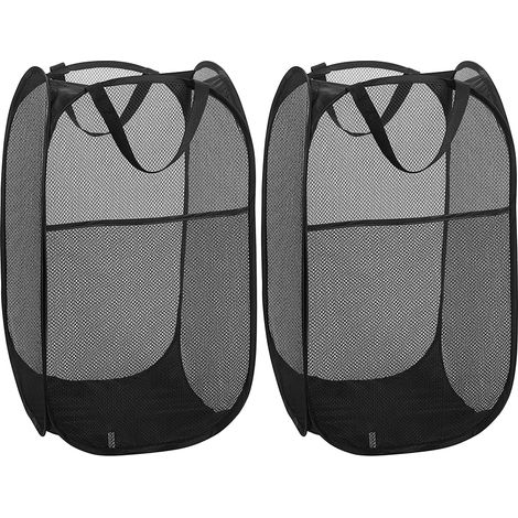 Panier À Linge - Filet Polyester Respirant - Fond Rigide - Poignées Renforcées - Pliable À Plat - Pour Chambre Enfant Résidence Étudiante Voyage - Lot De 2 (1/5)