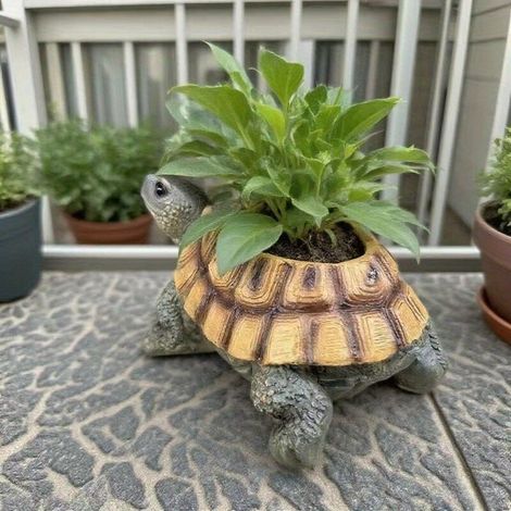 1 pc Pot de plante en résine tortue créative - Style vintage avec trou de drainage pour succulentes et plantes vertes, décoration horticole intérieure/extérieure pour balcon- (1/4)