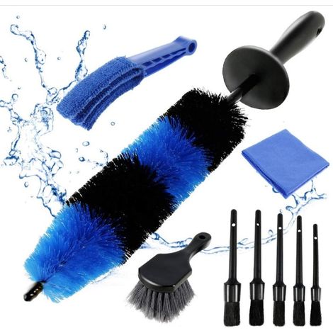 APEX Ensemble de 9 brosses de nettoyage pour jantes et pneus, comprenant une brosse rotative de 43 cm et un outil de nettoyage pour pneus (1/5)