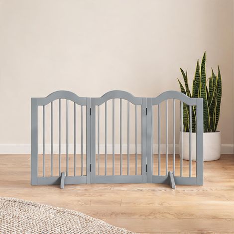 Barrière de sécurité pour chien en bois gris clair 3 panneaux (1/5)
