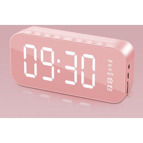 Réveil numérique LED multifonctionnel, haut-parleur Bluetooth rose