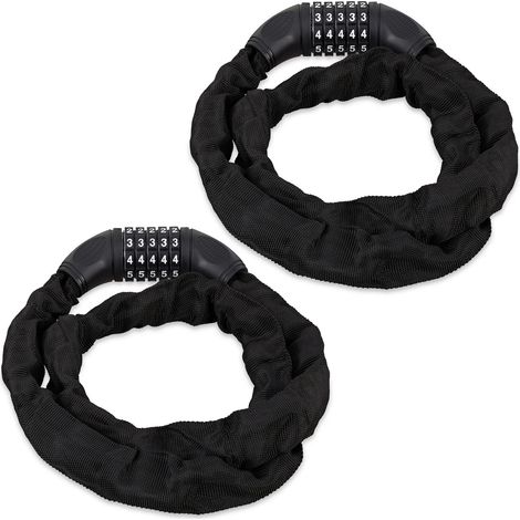 2x Lucchetto a Combinazione per Bicicletta, Catenaccio Sicurezza con Codice a 5 Cifre, in Acciaio, 120 cm, Nero