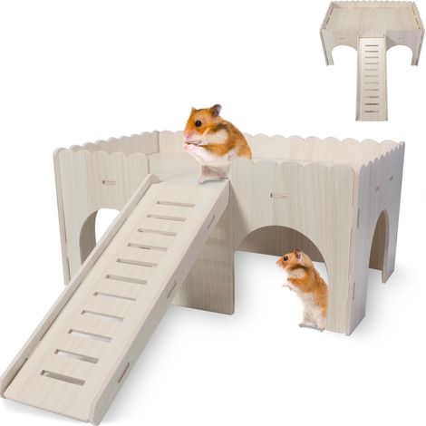 Grande maison pour cochon d'Inde avec rampe, 4 entrées, accessoire de jouet, maison pour lapins, cochons d'Inde pour petits animaux domestiques, hamsters nains, gerbilles, Degus, souris à épic (1/5)