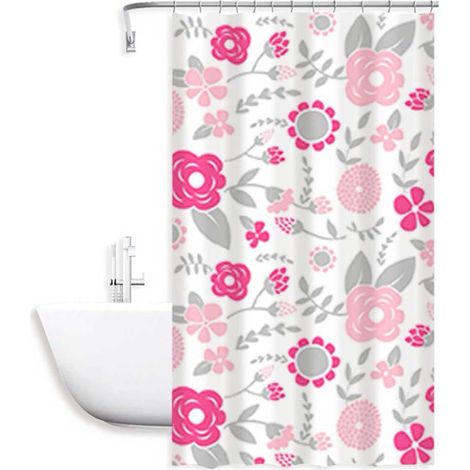 Tenda moderna per doccia vasca da bagno impermeabile pvc 12 ganci decorazione fiori rosa 200x240 cm (1/2)