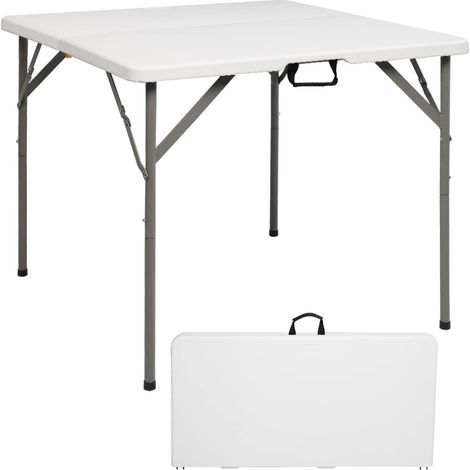 Table de Camping Pliante avec Poignée,Table de Jardin Carrée en Plastique, Extérieure et Intérieure 86  86  74 cm pour Pique-Nique Jardin Blacon Cuisine brocante (Blanc)