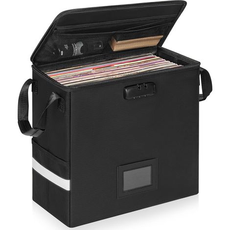 Caisse à Vinyles Ignifugée, Compatible 40+Disques LP, Petite Sac pour Disque Vinyles de 12" Avec Verrouillage, Imperméable, Caisse de Rangement Pliable pour Vinyles (1/5)