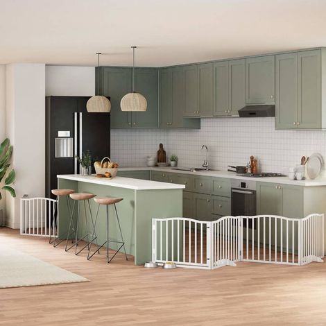 Puerta de perros plegable 6 paneles madera álamo blanca 480 cm vidaXL (1/5)