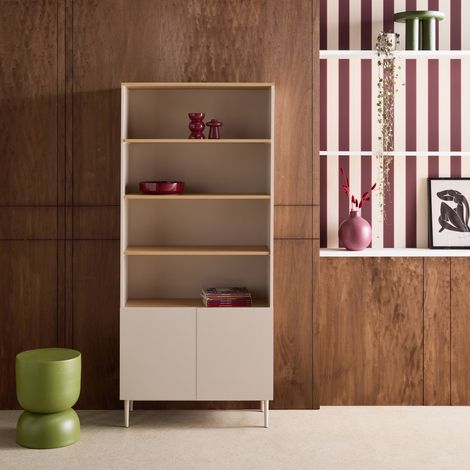 Etagère. bibliothèque métal et décor bois 6 niveaux beige et naturel - Ashton