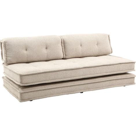 Canapé style futon 2 étages 3pl convertible tissu doux beige – ANNIE (1/5)