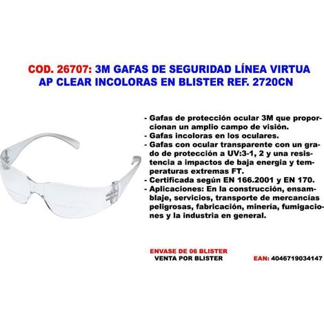 finstock 3m gafas 2720c linea virtua ap clear incoloras 2720cn