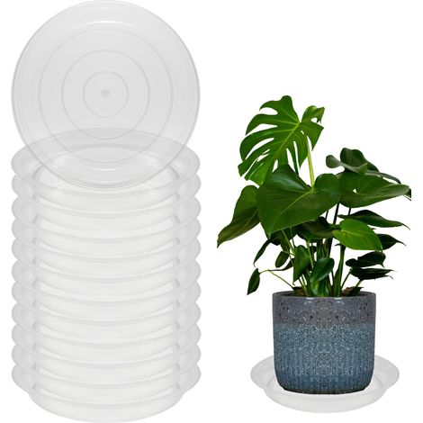 Plato para macetas: bandeja redonda de plástico transparente de 25 cm (10 pulgadas) para macetas de interior y exterior paquete de 12 unidades, apta para macetas de 20 cm (8 pulgadas). (1/5)