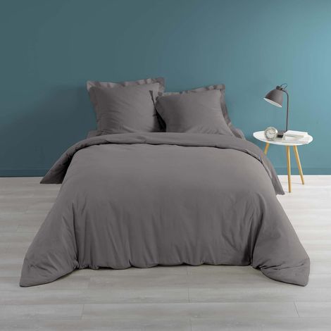 douceur d'intérieur, Housse de Couette (260 x 240 cm) Percaline Anthracite, Percale de Coton (1/4)