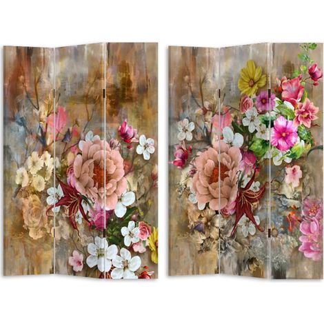 Paravento estampado de 3 paneles con flores rosa 120,6x2,5xh180,6x2,5xh180 (1/2)