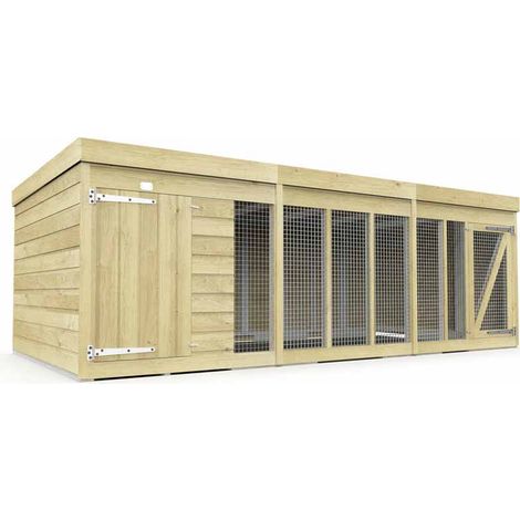 12ft x 6ft Dog Kennel and Run - Wood - L185 x W358 x H127 cm