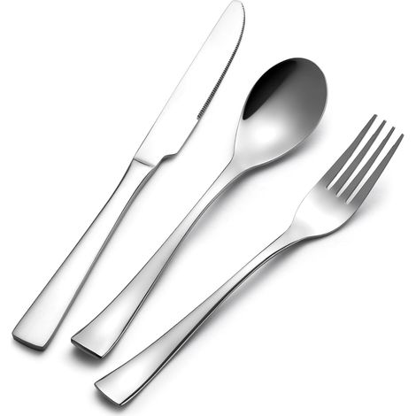 Set de Couverts de Table en 3 Pièces, Service de Table Ménagère Comprenant Cuillère, Couteau, Fourchette, Couteaux de Table, Lave-vaisselle (1/5)