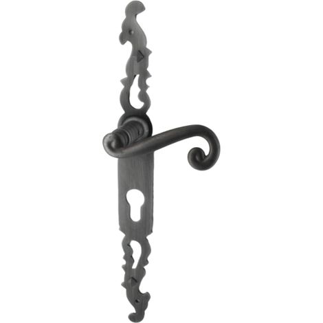 Poignées de porte fer forgé COQ 330x36mm vieil argent à saillie rehaussée Trou de cylindre i 330X36 mm - SECURY-T (1/5)