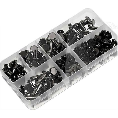 Kit de 90 vis Chicago, 6 tailles de rivets à vis métalliques Chicago pour la réparation de ceintures en cuir, noir-gris [jkw] (1/5)
