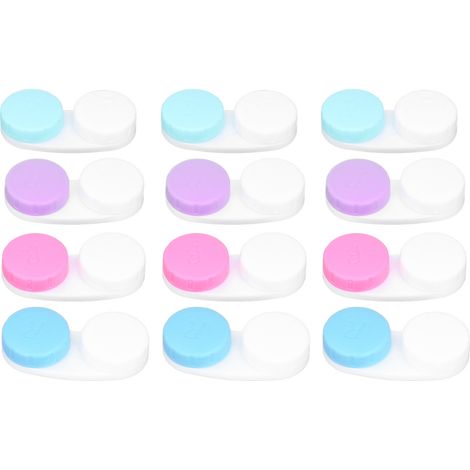 12 étuis à lentilles de contact écologiques, 12 couleurs assorties, surface brillante, étuis gauche/droite, portable et pratique.