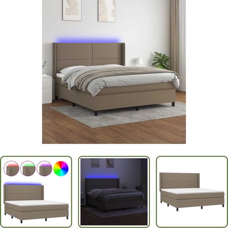 Sommier tapissier - Sommier à lattes de lit matelas LED Taupe 180x200 cm Tissu (1/5)