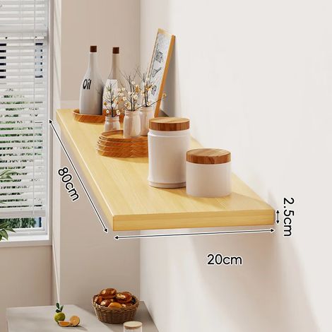 (Couleur bois 80 x 20 cm) Étagère murale avec un tableau d'affichage pour salon, maison, fixation murale en bois massif, étagère murale stratifiée, présentoir (1/5)
