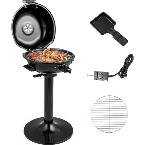 1 Gril Électrique sur Pied, Température Réglable 93-218°C, Puissance 1600W, Surface Antiadhésive 38cm, Usage Intérieur Extérieur (1/5)