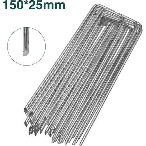 100 pièces Ancre au sol Piquets en acier galvanisé 150 pièces25mm ancrage au sol pour bâches filets de jardinage en U Arrondi (1/5)