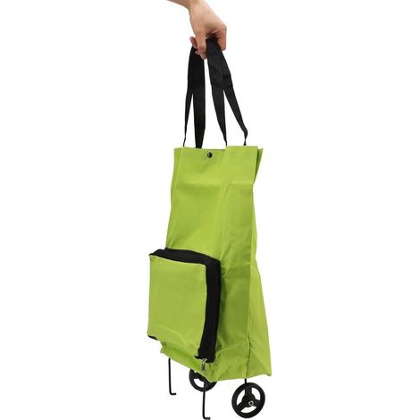 1 chariot de courses pliable, avec roues et sangles, en toile imperméable, vert (1/5)