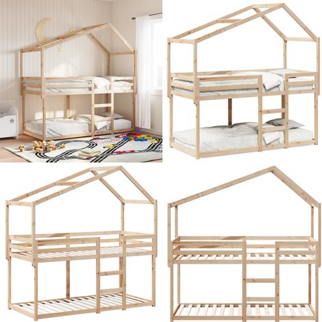 Etagenbett mit Dach 80x200 cm Massivholz Kiefer - Kinderbett - Jugendbett - Holzbett - Kiefernholzbett - Etagenbett - Home & Living