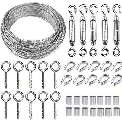 30m Stainless Steel Rope Hanging Kit, Wire Rope Kit, 2mm Coated Stainless Steel Rope, With M5 Rope Tensioner And Eye Hooks, For Climbing Plants, Raili (1/4)
