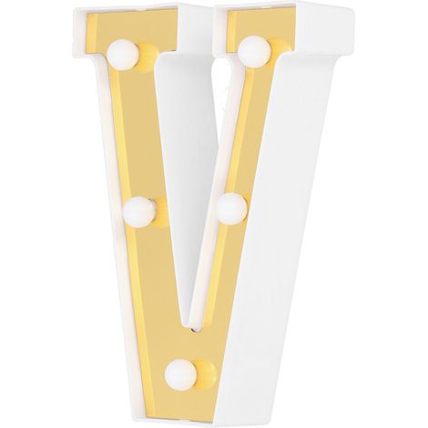 Lampe alphabet LED dorée en forme de V, idéale pour les demandes en mariage, les festivals et les fêtes. Lumière blanche chaude. (1/5)