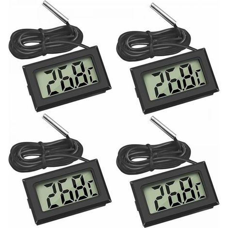(4X Noir) Mini Termometro Digitale LCD con Sonda di Temperatura, Sensore e Tester per Frigoriferi, Congelatori e Acquari (1/4)