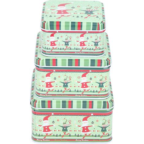 Ensemble Décoration Noël - Boîte Bonbons Et Biscuits - Design Festif Vert - Lot De 3 Pièces (1/5)