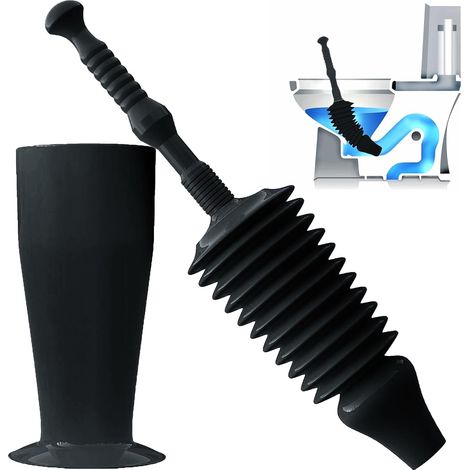 Ventouse Deboucheur WC - Déboucheur de Toilettes Surpuissant et Flexible - Soufflet Débouche Toilette - Ventouse pour Deboucher avec Support de Rangement - Noir (1/5)
