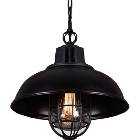 Industrial Pendant Lamp Metal Iron Lampshade E27 Retro Adjustable Chandelier Hanging Lamp Ø 33cm Black