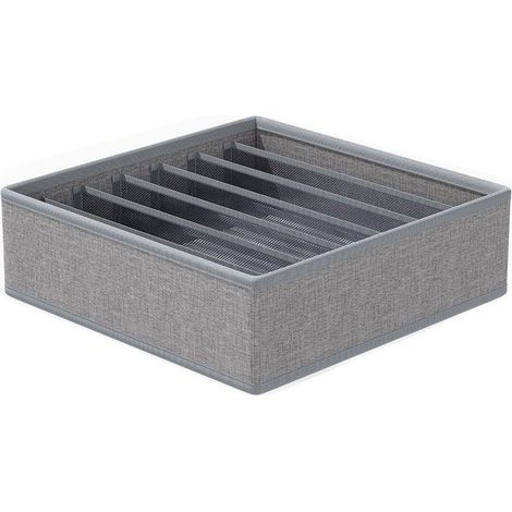 Boîte de rangement pour sous-vêtements et chaussettes, organiseur de tiroir compartimenté, penderie pliable, gris, 7 compartiments (1/5)