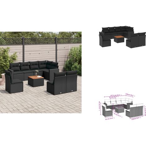 9-tlg. Garten-Sofagarnitur mit Kissen Schwarz Poly Rattan - Gartensorte - Outdoor Möbel - Gartenlounge - Lounge Set - Esstischset (1/3)