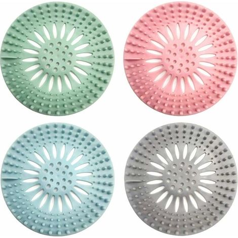 Lot de 4 crépines en silicone pour évier, bonde de sol anti-obstruction, bonde de douche, collecteur de cheveux de douche, 4 couleurs (rondes) (1/5)